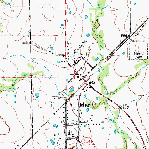 Topographic Map of Merit Post Office, TX
