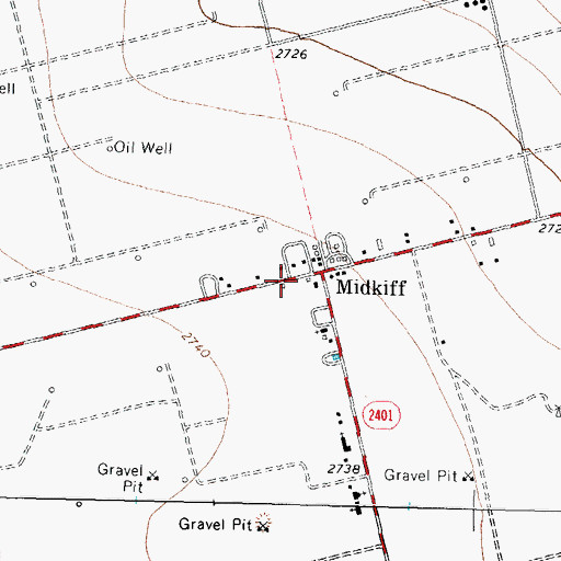 Topographic Map of Midkiff Post Office, TX