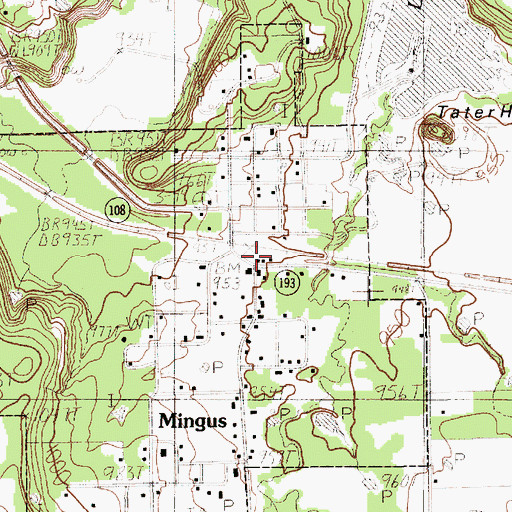 Topographic Map of Mingus Post Office, TX