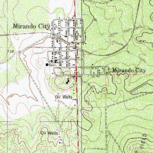 Topographic Map of Mirando City Post Office, TX