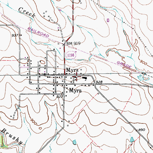 Topographic Map of Myra Post Office, TX