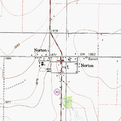 Topographic Map of Norton Post Office, TX