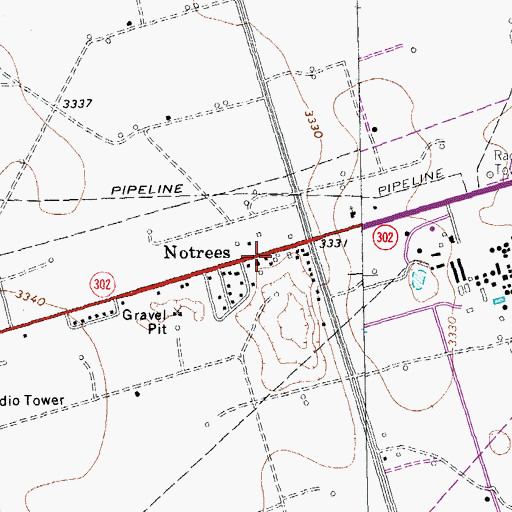 Topographic Map of Notrees Post Office, TX