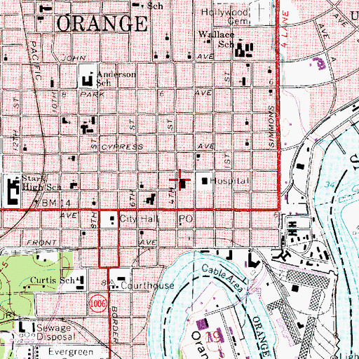 Topographic Map of Orange Post Office, TX