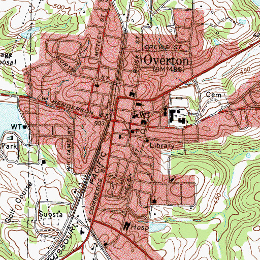 Topographic Map of Overton Post Office, TX