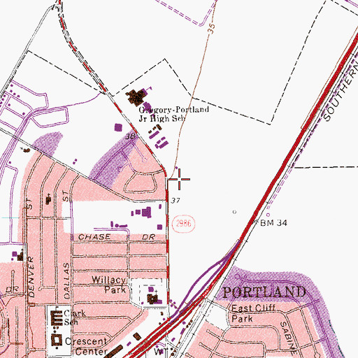 Topographic Map of Portland Post Office, TX