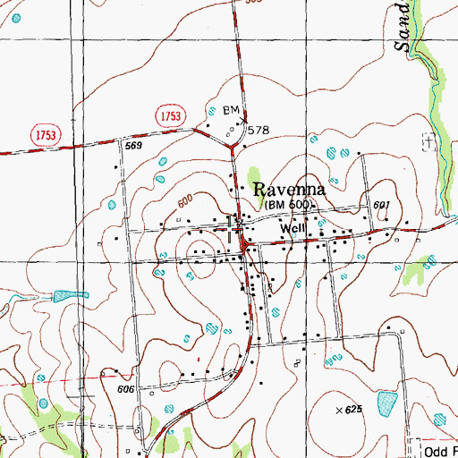 Topographic Map of Ravenna Post Office, TX