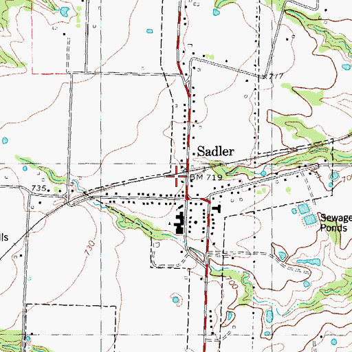 Topographic Map of Sadler Post Office, TX