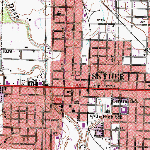 Topographic Map of Snyder Post Office, TX