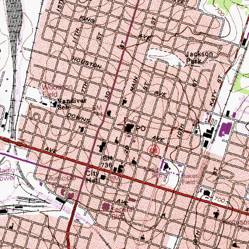 Topographic Map of Temple Post Office, TX
