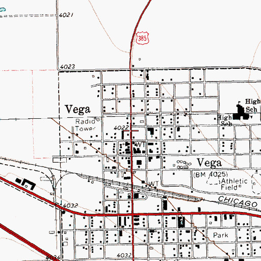 Topographic Map of Vega Post Office, TX