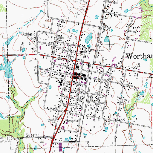 Topographic Map of Wortham Post Office, TX
