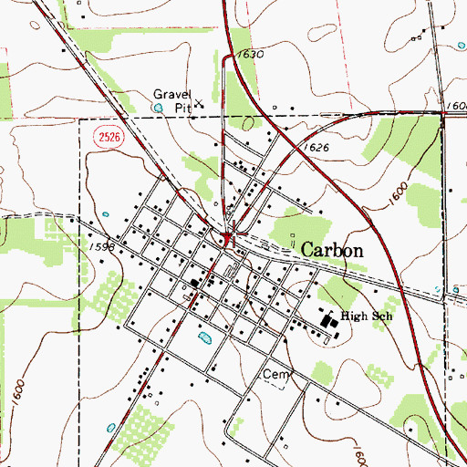Topographic Map of Carbon Post Office, TX