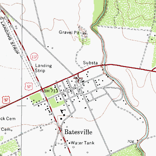 Topographic Map of Batesville Post Office, TX