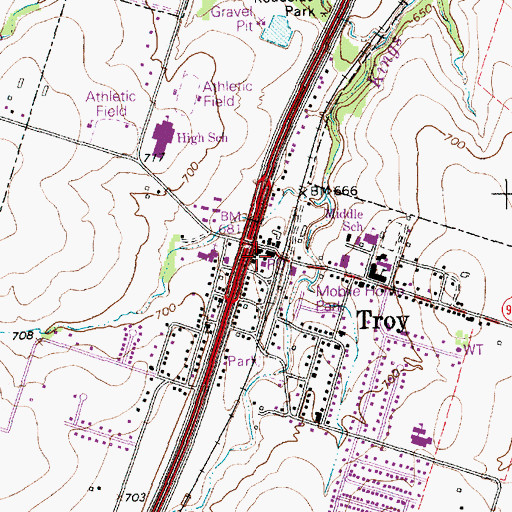 Topographic Map of Troy Post Office, TX