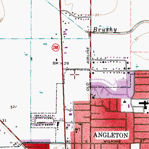 Topographic Map of Angleton Post Office, TX