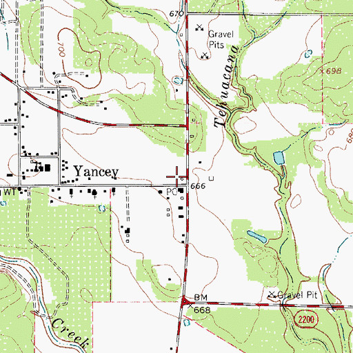Topographic Map of Yancey Post Office, TX