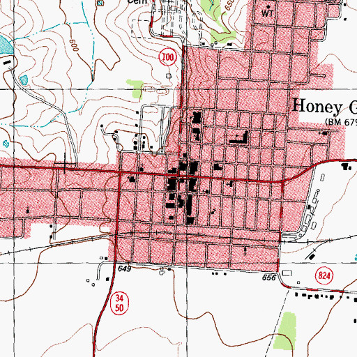 Topographic Map of Honey Grove Post Office, TX