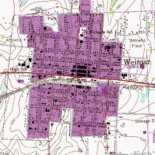 Topographic Map of Weimar Post Office, TX