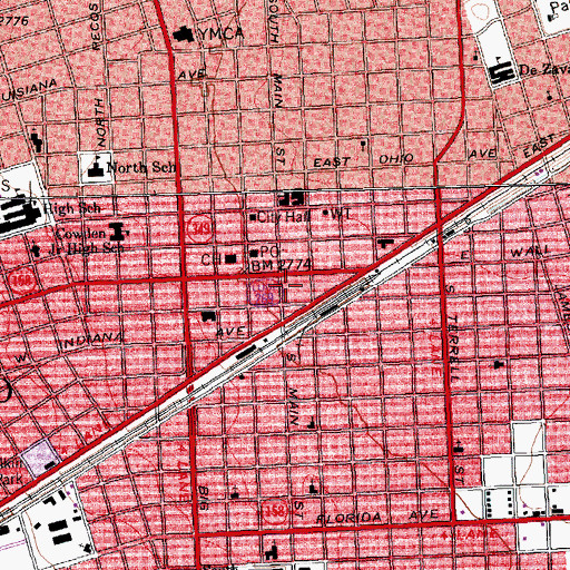 Topographic Map of Midland Post Office Downtown Station, TX