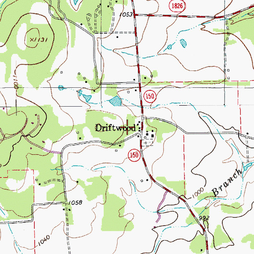 Topographic Map of Driftwood Post Office, TX