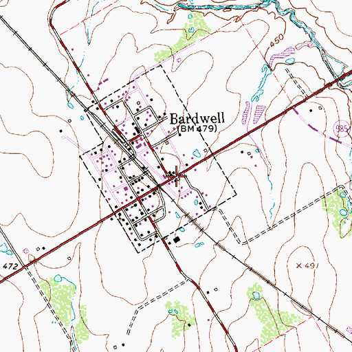 Topographic Map of Bardwell Post Office, TX