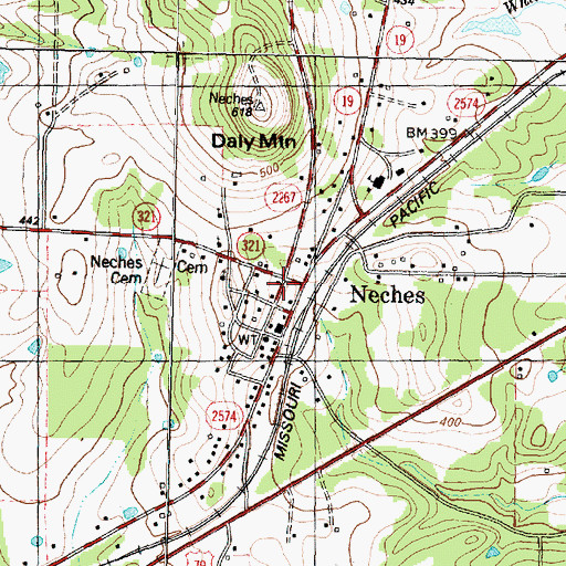Topographic Map of Neches Post Office, TX