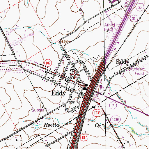 Topographic Map of Eddy Post Office, TX