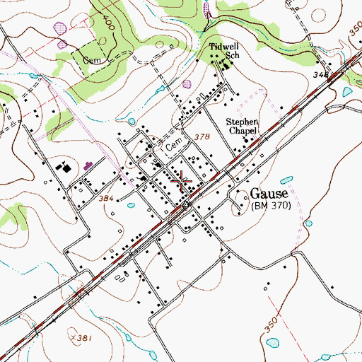 Topographic Map of Gause Post Office, TX