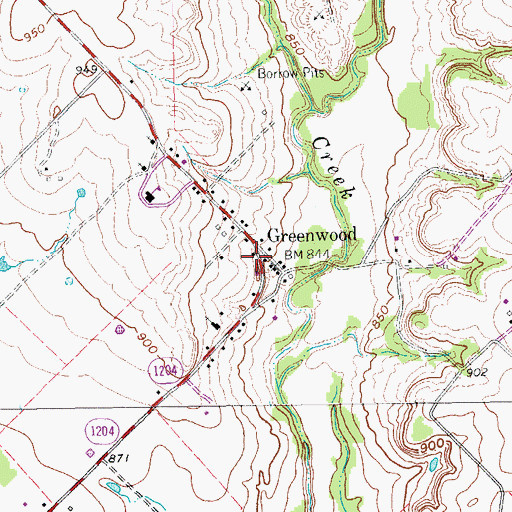 Topographic Map of Greenwood Post Office, TX