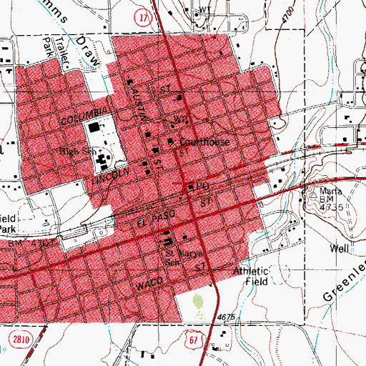 Topographic Map of Marfa Post Office, TX