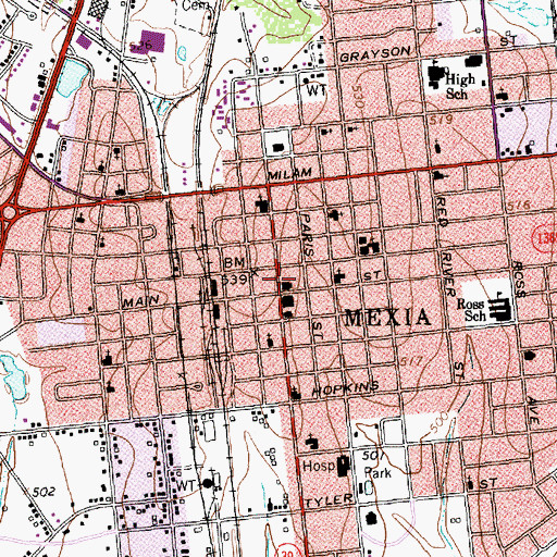 Topographic Map of Mexia Post Office, TX