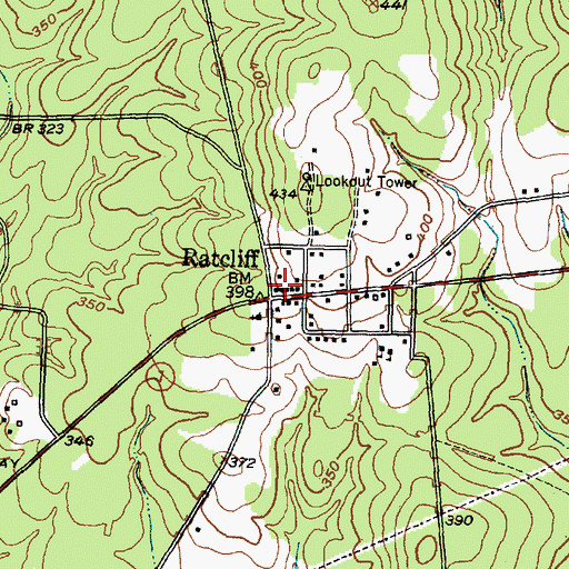 Topographic Map of Ratcliff Post Office, TX