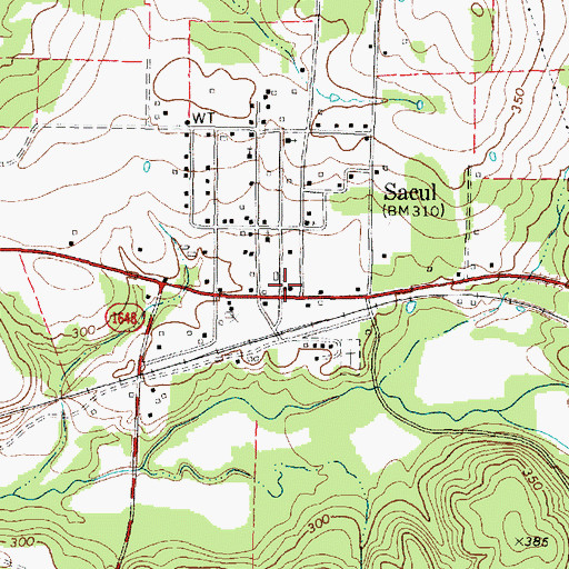 Topographic Map of Sacul Post Office, TX