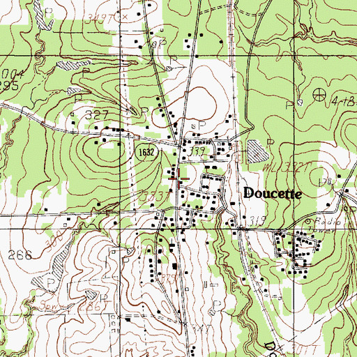 Topographic Map of Doucette Post Office, TX