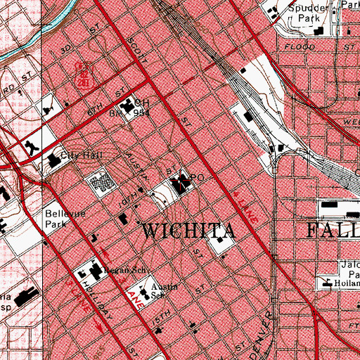 Topographic Map of Wichita Falls Main Post Office, TX