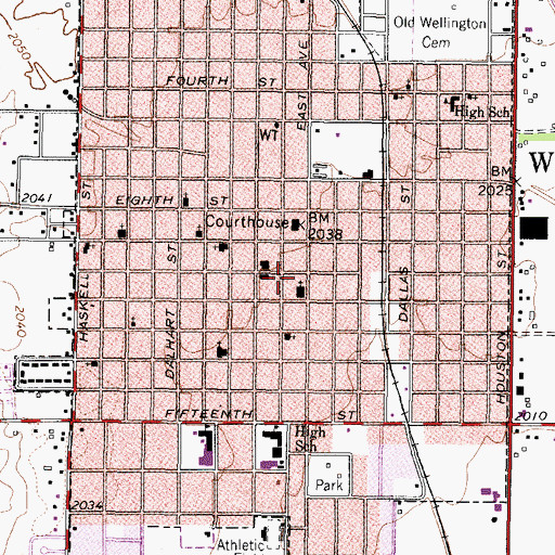 Topographic Map of Wellington Post Office, TX