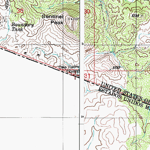 Topographic Map of Casa Piedra, AZ