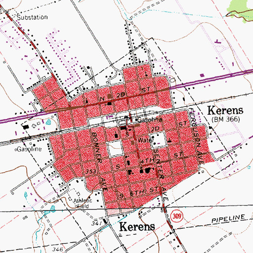 Topographic Map of Kerens Post Office, TX