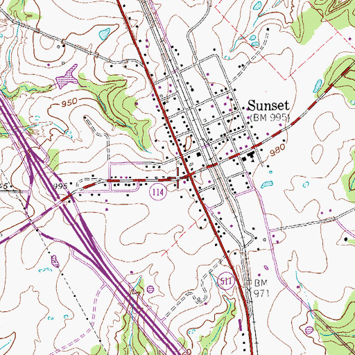Topographic Map of Sunset Post Office, TX