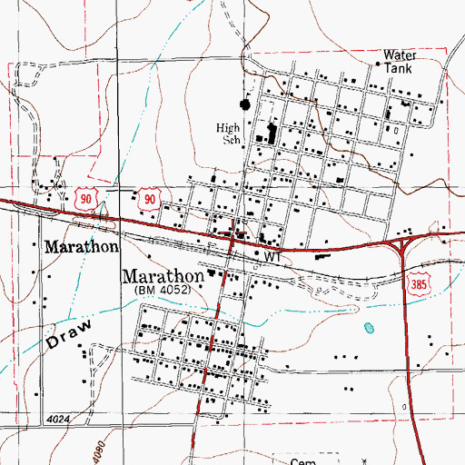 Topographic Map of Marathon Post Office, TX