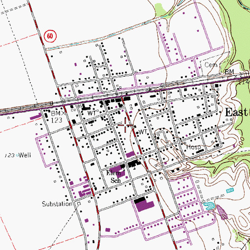 Topographic Map of East Bernard Post Office, TX