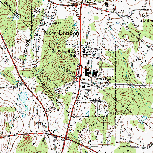 Topographic Map of New London Post Office, TX
