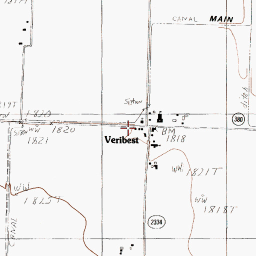 Topographic Map of Veribest Post Office, TX