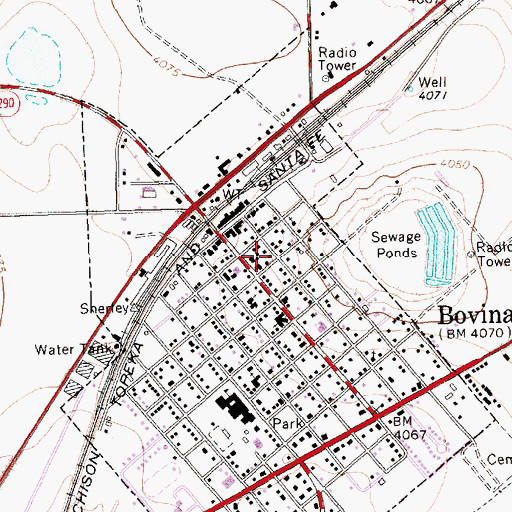 Topographic Map of Bovina Post Office, TX