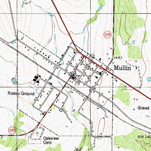 Topographic Map of Mullin Post Office, TX