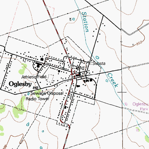 Topographic Map of Oglesby Post Office, TX