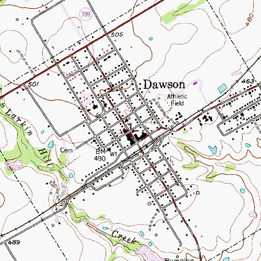 Topographic Map of Dawson Post Office, TX