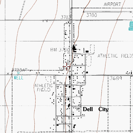 Topographic Map of Dell City Post Office, TX