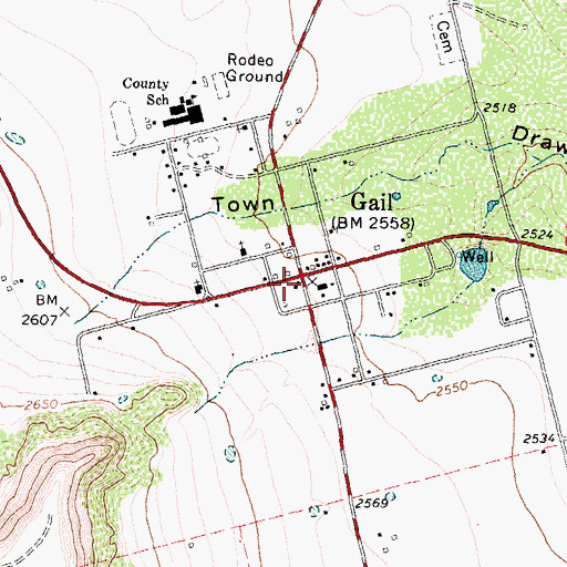 Topographic Map of Gail Post Office, TX